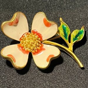 Vintage Brooch - Museum Reproductions - Enameled Dogwood Flower 1.875” x 1.25”